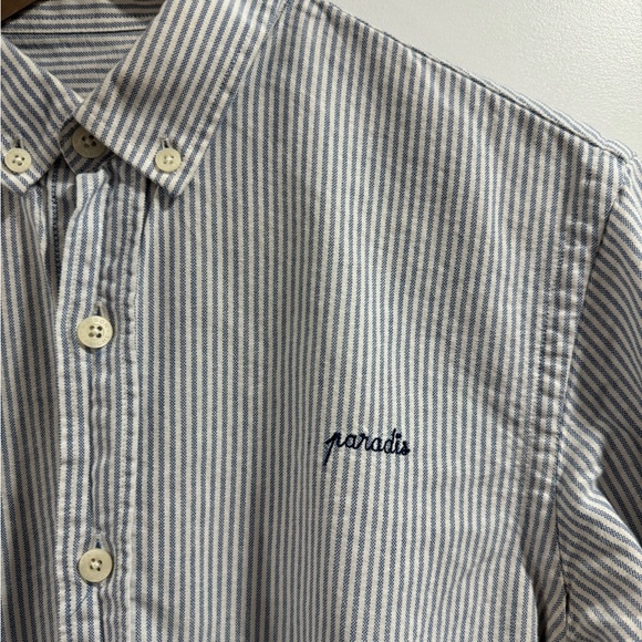 MAISON LABICHE Paris Women’s Blue Striped Button Down Shirt Size Small - Picture 2 of 10